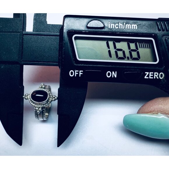 Vintage 925 Sterling Silver Ring Size 5 Black Onyx Cabochon Rope Estate - Picture 10 of 11